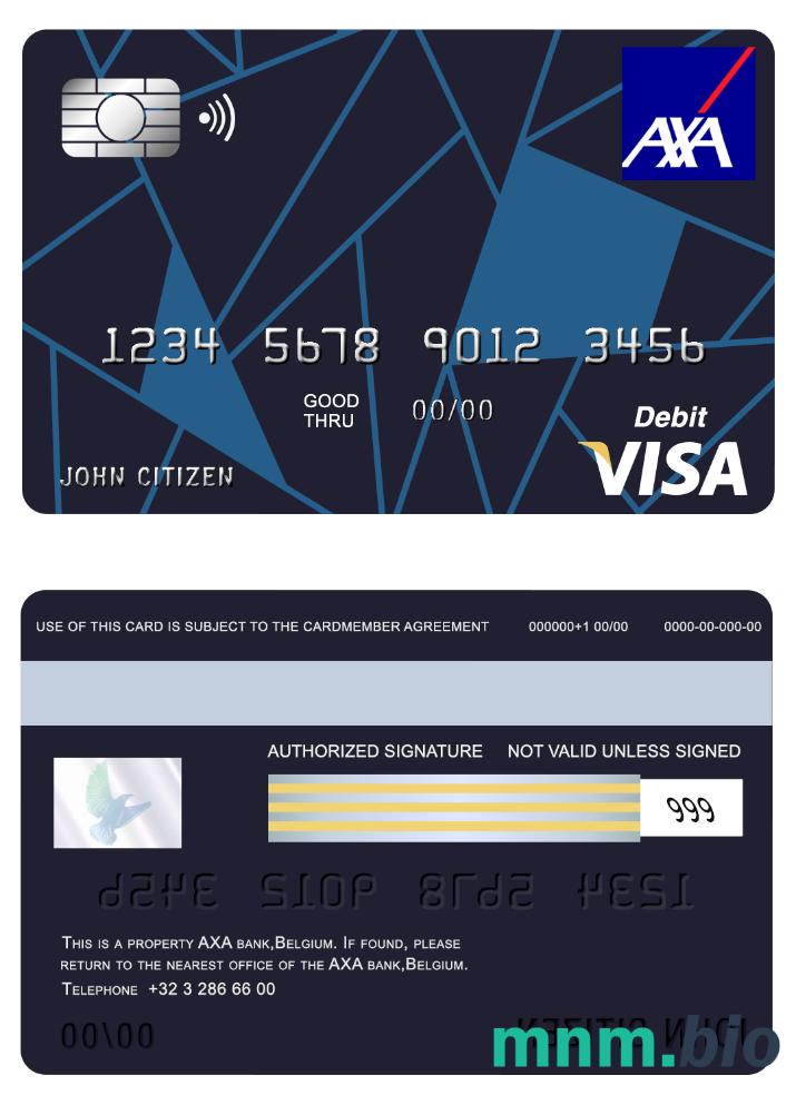 Belgium AXA przykład karty visa w formacie PSD